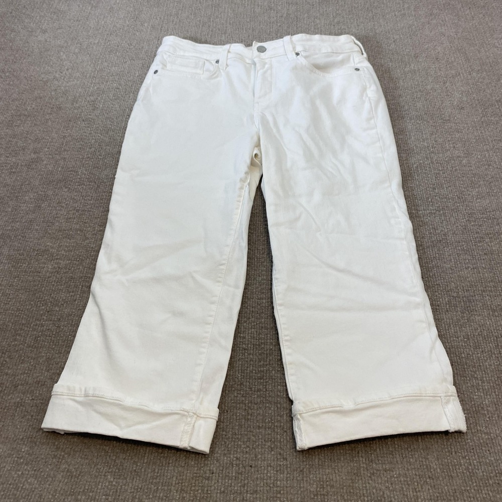 NYDJ Marilyn Straight Jeans Womens 8P White Light Wash Mid Rise Stretch 31x22